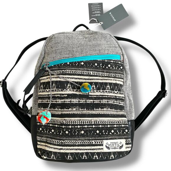Pistil It Girl Backpack Multi Color Textured Canvas Faux Leather Book Bag - Picture 6 of 15